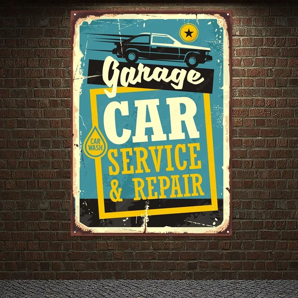 Auto Repair Shop Banners - Poster Layanan & Perbaikan Mobil Vintage,