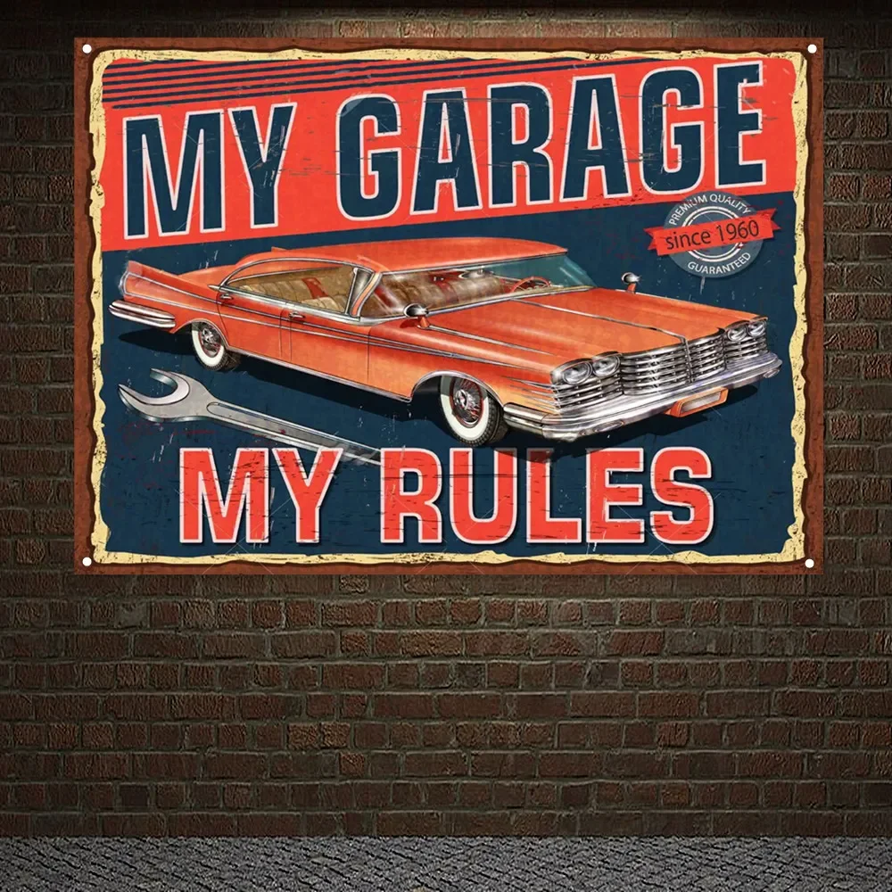 Auto Repair Shop Banners - MY GARAGE MY RULES Vintage mobil