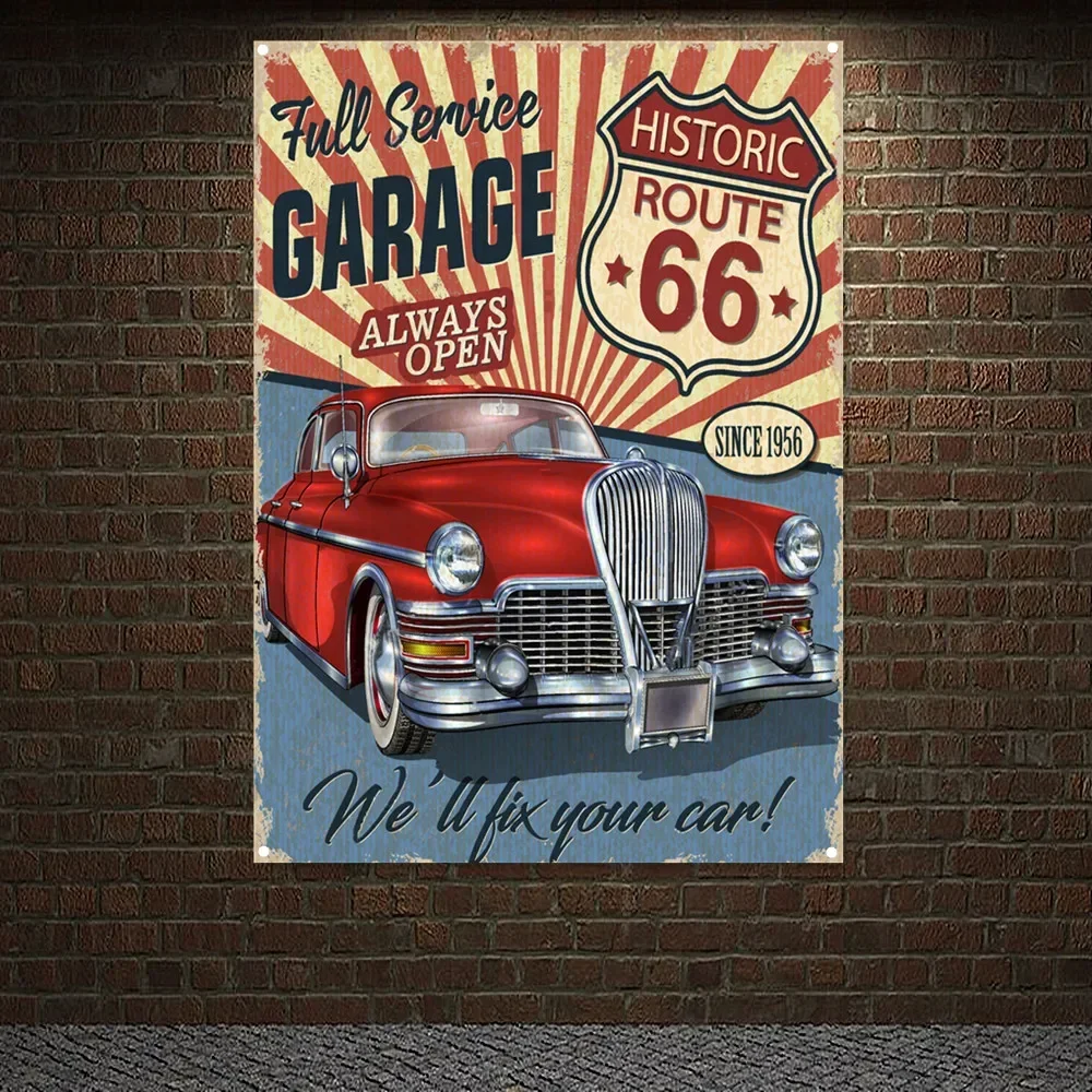Auto Repair Shop Banners - HISTORIC ROUTE 66 GARAGE Vintage CAR