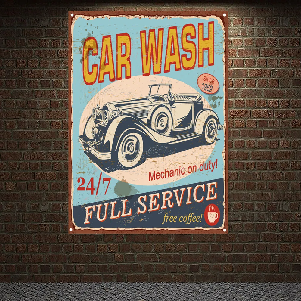 Auto Repair Shop Banners - Vintage cuci mobil penuh layanan Poster