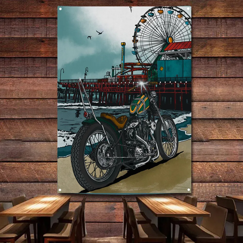 Auto Repair Shop Banners - Poster Seni Sepeda Motor Tepi Laut